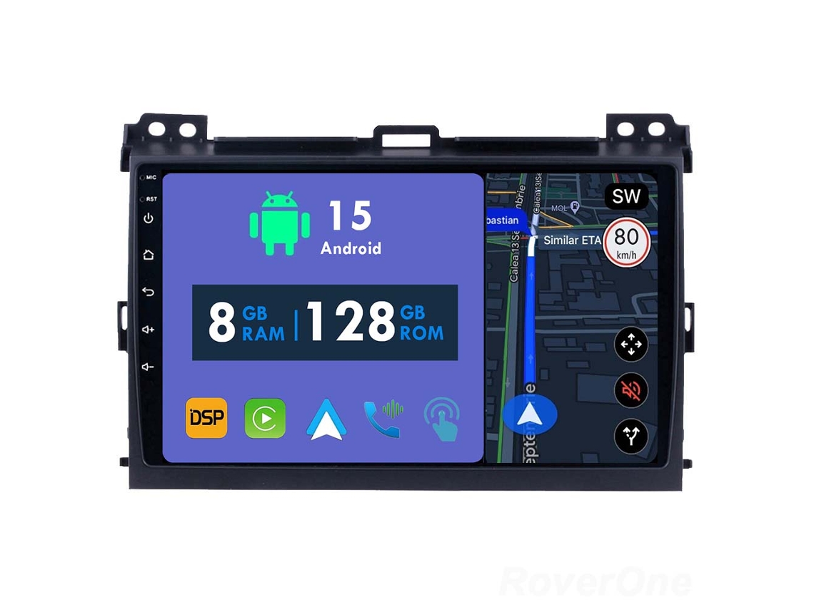 Auto Rádio Carro Bluetooth Autoradio 8GB RAM 128G ROM CarPlay Navegação GPS Ecrã Táctil RoverOne para Toyota Land Cruiser Prado 120 3 2002-2009
