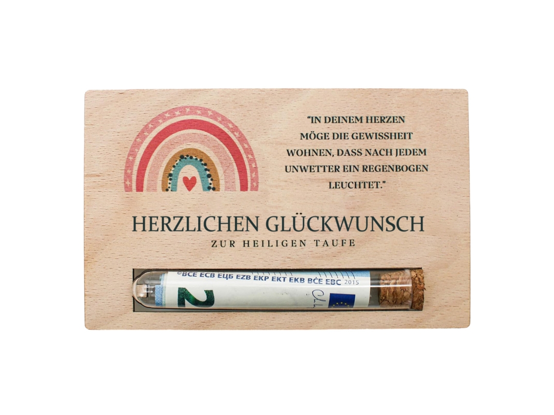 Presente Dinheiro Batismo Para Menina E Menino, Inclui Tubo De Ensaio, Cartão De Madeira Arco Íris, Embalagem Criativa, Vale Presente Rnemitery