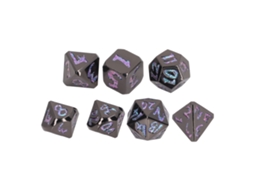 Conjunto Mali de 7 dados poliédricos de metal sólido para jogos de RPG e tabuleiro com números nítidos.