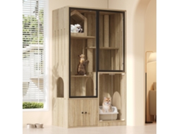 Casa Para Gatos 90x50x160 Cm - 4 Andares, Resistente Ao Inverno, Com Poste Para Arranhar - Natural