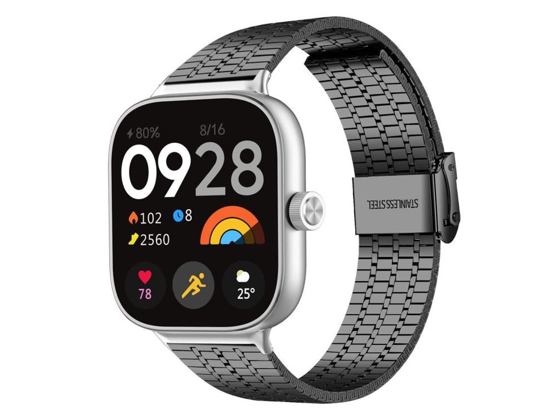 Bracelete para Xiaomi Band 9 Pro / 8 Pro Aço Inoxidável com Fivela Sete Contas Preta XIAOMOYU