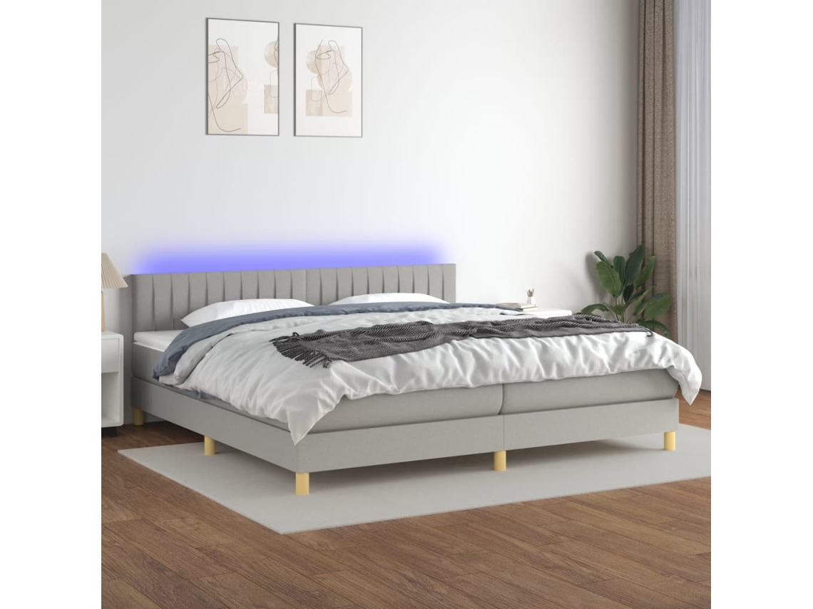 Vidaxl Cama Box Spring C/ Colchão E Led 200x200 Cm Tecido Cinza-claro