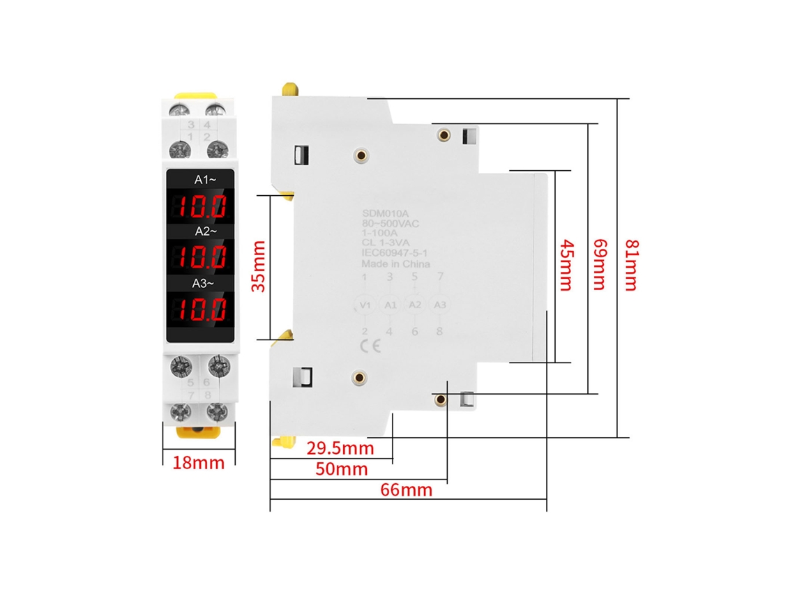Laxiscreed Amperímetro Trifásico Para Din Rail Com Display Digital De Alta Precisão