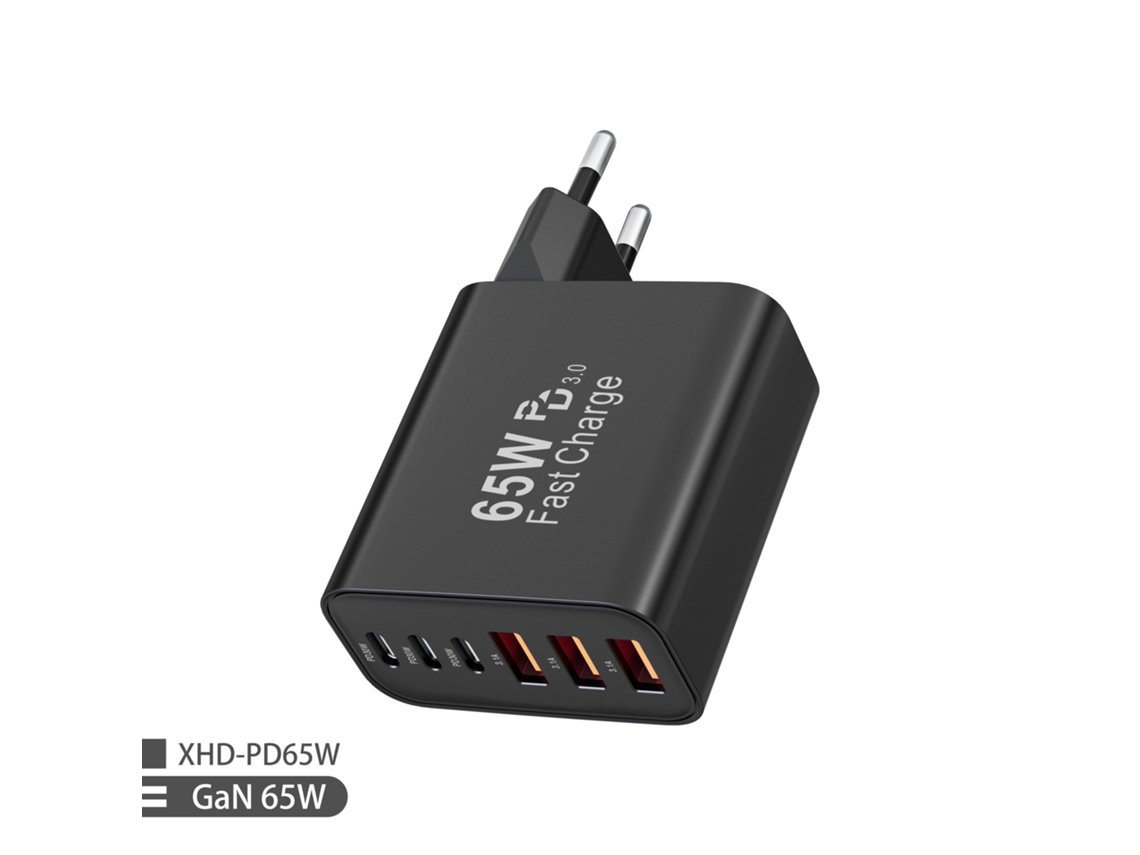 Carregador De Parede 65w 6 Portas Usb C – Para Iphone 17-15, Ipad, Samsung,iwatch, Pixel Preto Hexinyigjly