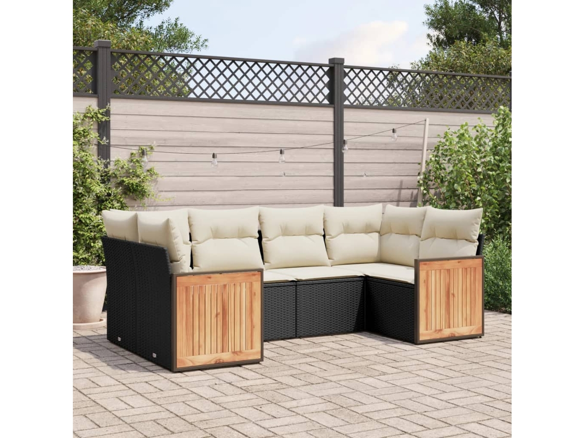 Vidaxl 6 Pcs Conjunto Sofás De Jardim C/ Almofadões Vime Pe Preto