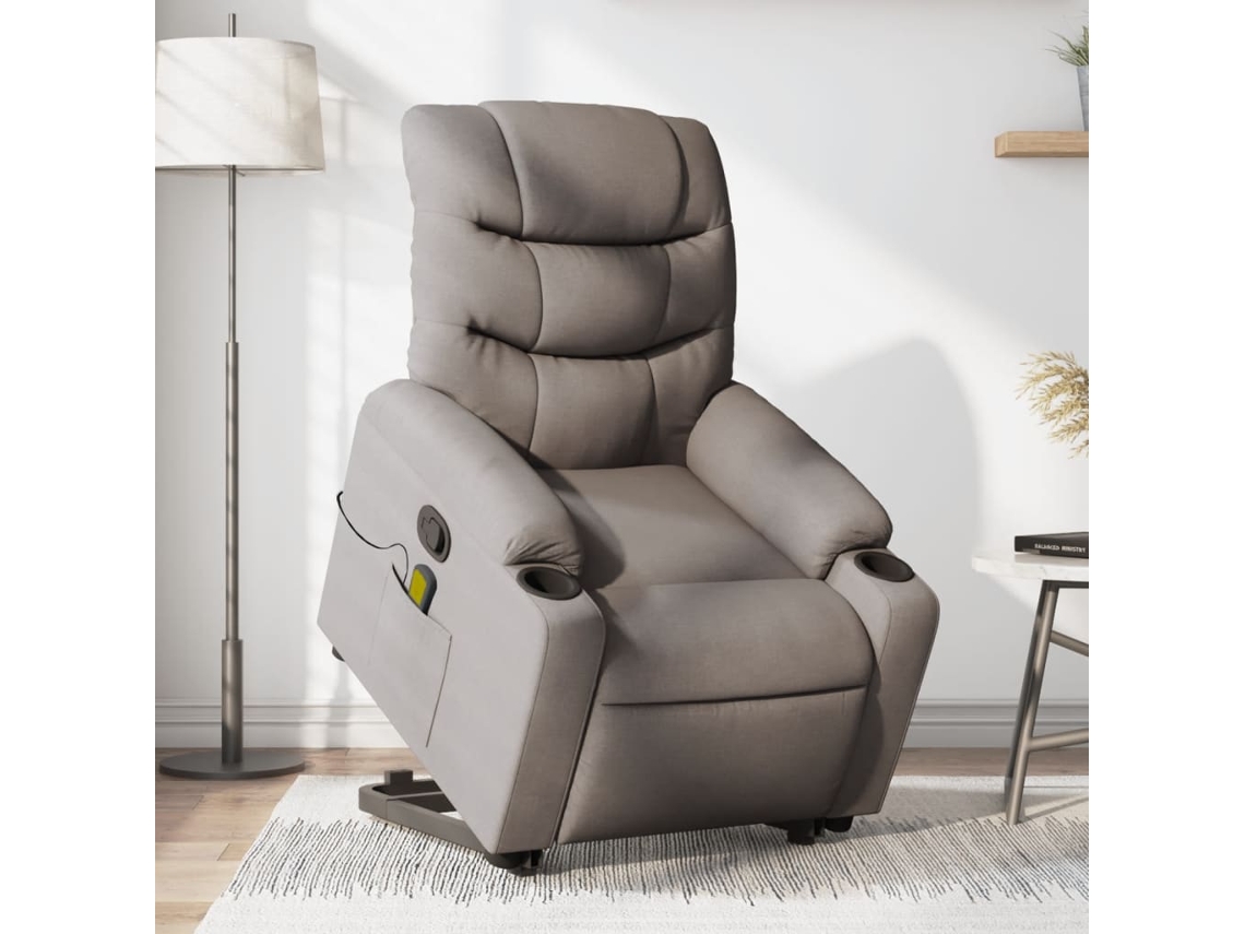 Vidaxl Poltrona Elevatória De Massagens Tecido Cinzento-acastanhado