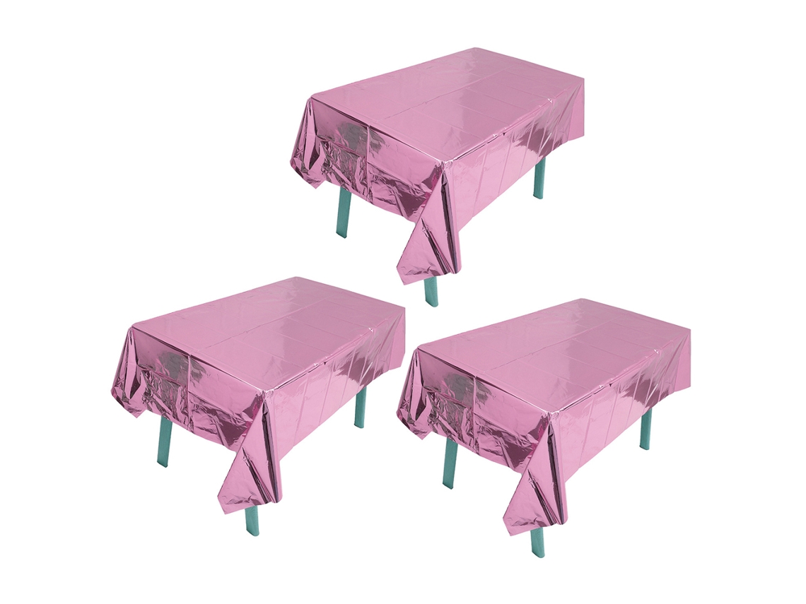 3 Peças de Toalha de Mesa de Festa 137*183 Cm de Plástico Brilhante À Prova D'Água para Festa de Noivado de Casamento Rosa