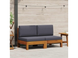 Vidaxl Sofás De Centro 2 Pcs Com Almofadões Cinzento-escuro Acácia