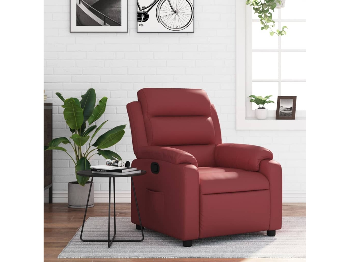Vidaxl Poltrona Reclinável Couro Artificial Vermelho Tinto