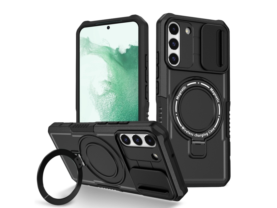 Capa Zruxe Compativel Com Samsung Galaxy S22 5g (camshield - Magsafe - Suporte - Tpu Hibrido - Pc - Preto)