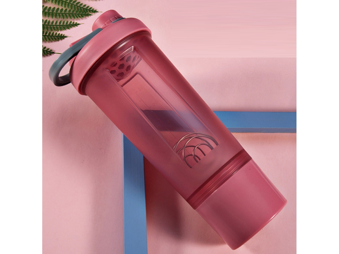 Garrafa Esportiva De Plástico Transparente Portátil Com Copo Agitador Fosco E Liquidificador 600ml Vermelho 600ml Slowmoose