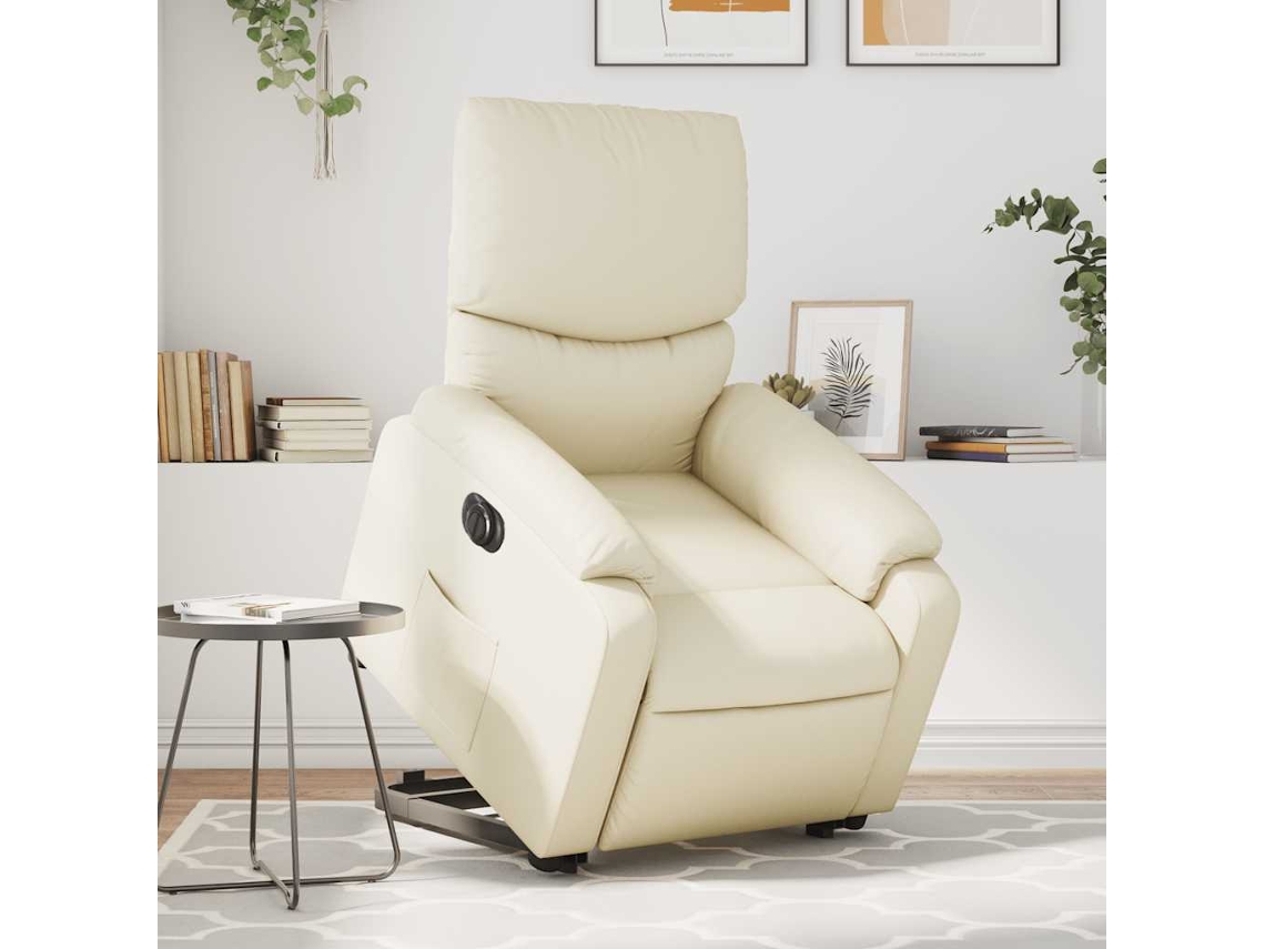 Vidaxl Poltrona Reclinável Elevatória Elétrica Couro Artificial Creme