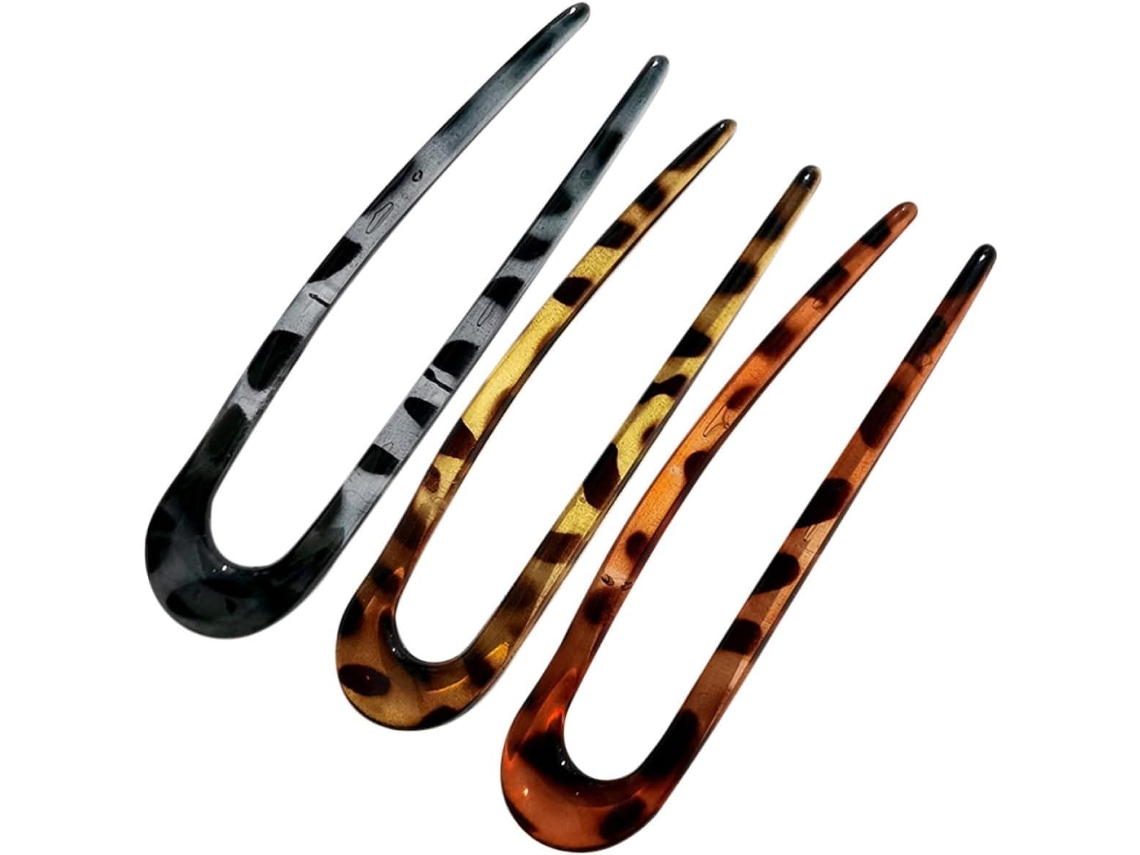 Garfos De Cabelo Em Acetato Em Formato De U, Estilo Chinês, Para Cuidados Com O Couro Cabeludo (3 Unidades)