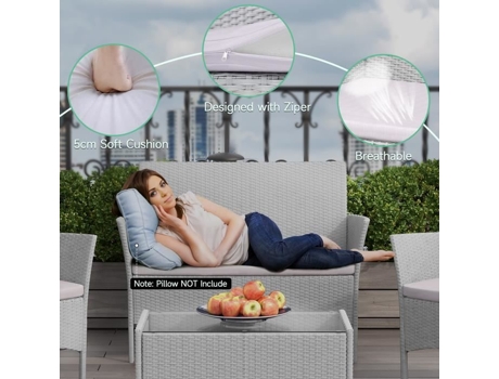 Móveis De Jardim | Imitação De Rattan De Resina Tecida | 4 Pessoas | Com 2 Poltronas, 1 Sofá E 1 Mesa | Cinza Bigzzia