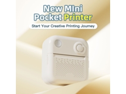 Impressora portátil térmica sem tinta, mini pocket, conexão Bluetooth, para iOS, Android, com 4 rolos de papel + 5 | S/MARCA