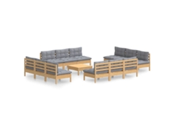 Conjunto de 13 Lounge de Jardim com Almofadões Cinzentos Pinho MAISON EXCLUSIVE
