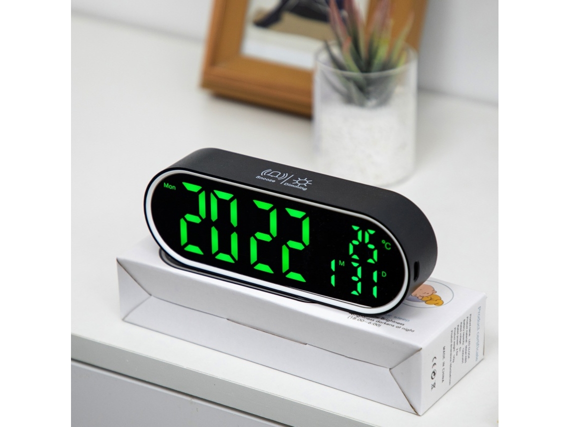 Despertador digital com visor de temperatura e dia da semana MDUG