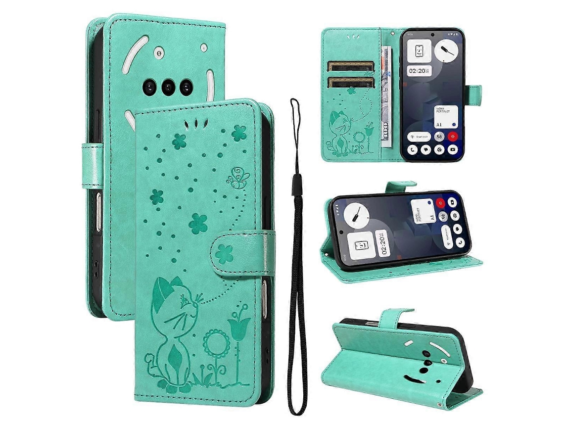 Capa De Celular Flip Em Couro Com Estampa De Gato E Abelha Para Nothing Phone 3a
