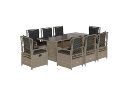 Conjunto de 9 Jantar para Jardim com Almofadões Cinzento Claro MAISON EXCLUSIVE