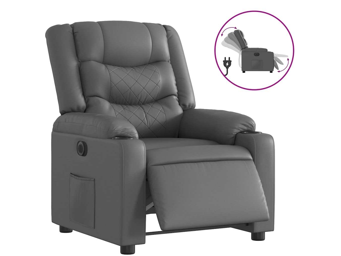 Poltrona reclinável elétrica VIDAXL couro artificial cinzento