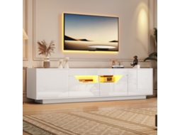Armário Para Tv De Pé 180x40x45cm, Com 2 Gavetas E 2 Armários, Alto Brilho Com Luzes Led, Suporta Tv De 75 Polegadas, Branco.