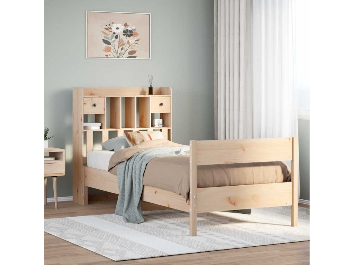 Vidaxl Cama Com Estante Sem Colchão 75x190 Cm Pinho Maciço