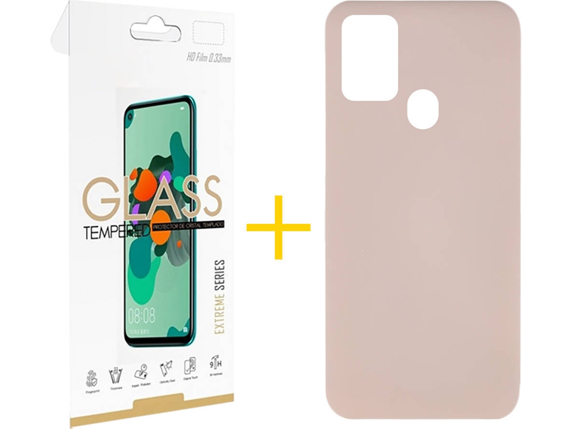 Capa e Película de Vidro Samsung Galaxy A21s SKYHE Silicone Líquido Rosa Creme