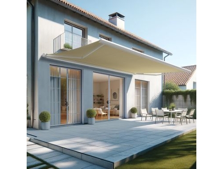 Toldo Coffre Hevoa Branco 6,00x3,50 Motorizado com socorro telecomando - Tela Bege