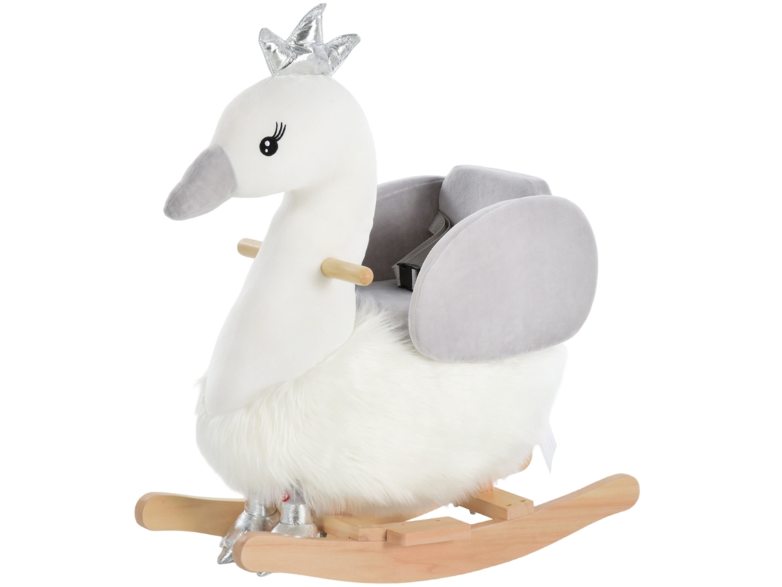 Balanço Infantil em Formato de Cisne de Pelúcia para Bebês de 18 a 36 Meses com Som e Cinto 60x33x59 Cm Cinza e Branco Ge