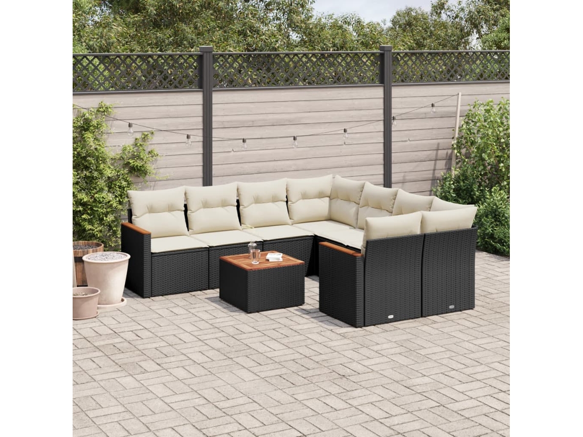 Vidaxl 9 Pcs Conjunto de Sofás P/ Jardim C/ Almofadões Vime Pe Preto