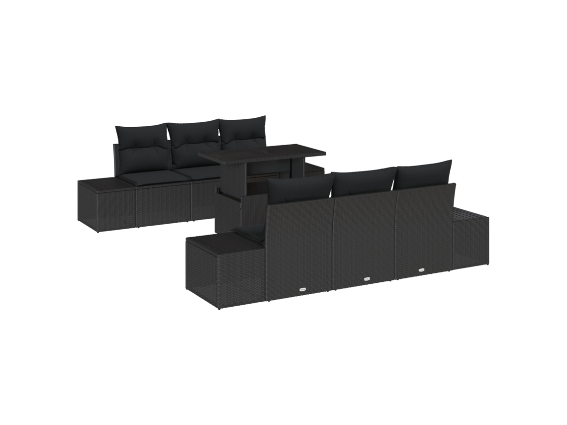 Conjunto 7 Móveis De Jardim Vidaxl Preto Vime Pe (100 X 55 X 73 Cm)