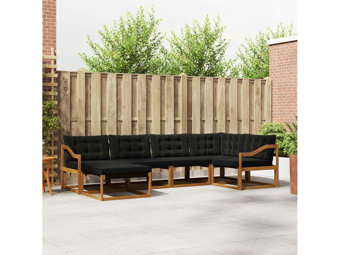 Vidaxl Conjunto De Sofás Para Exterior 6 Unid. Natural E Preto