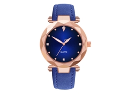 Relógio de pulso feminino simples com pulseira de couro PU e movimento de quartzo (azul)