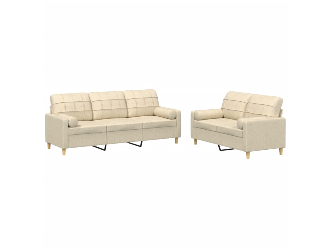 Conjunto de 2 Sofás com Almofadas Tecido Cor Creme MAISON EXCLUSIVE