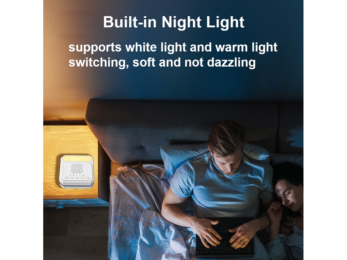Mali máquina de Ruído Branco para Bebê com Luz Noturna 21 Sons Calmantes Timer Bateria Portátil
