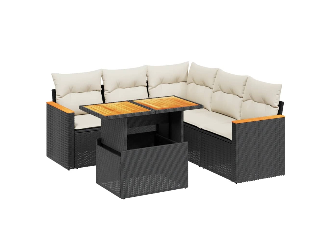 Conjunto 6 Sofás de Jardim com Almofadões VIDAXL Vime Pe Preto