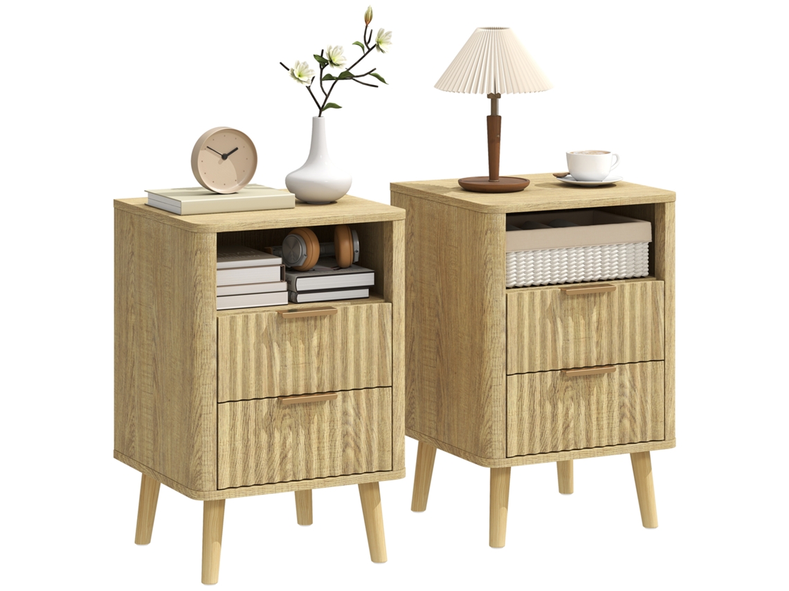 Conjunto de 2 mesas de cabeceira com 2 gavetas e compartimento aberto carvalho 40 X 40 X 61 Cm S/MARCA
