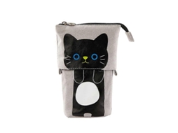 Estojo para Lápis, Portátil, com Suporte, Lona, Cinza, Gato, Desenho Animado, Escolar, Escritório AQUAFORGE