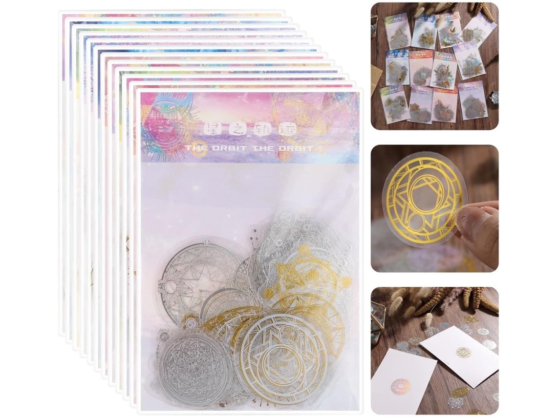 Adesivos Holográficos Dourados, Conjunto De Adesivos Pet, Decalques Decorativos Transparentes, Adesivos Brilhantes Para