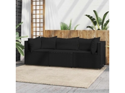 3 Pcs Conjunto Lounge De Jardim C/ Almofadões Vime Pe Preto Dkd Home Decor