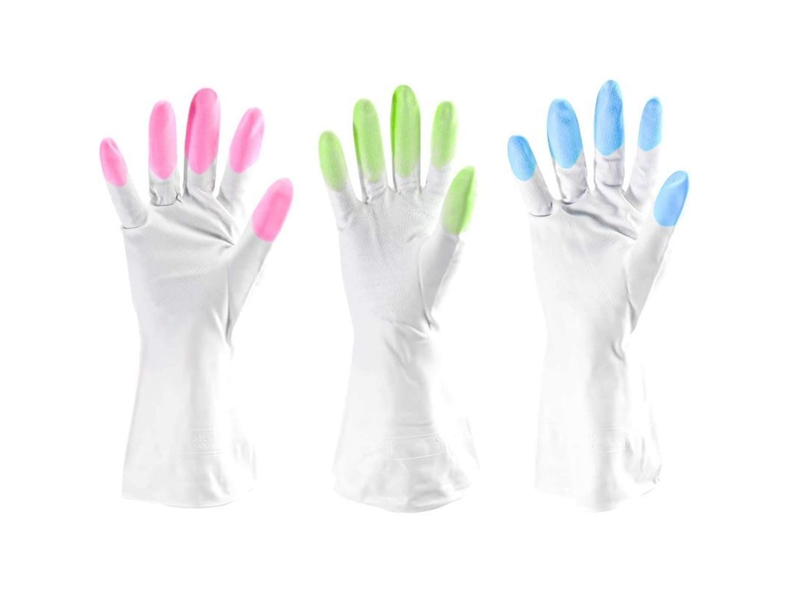 Nova Line luvas de Borracha 3 Pares Luvas de Limpeza Anti deslizantes Rosa Verde Azul Grande