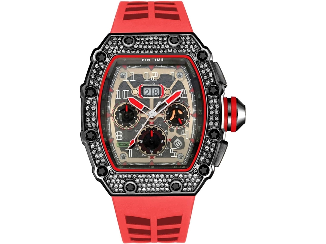 Lurelia Relógio Cronógrafo, Data/calendário, Detalhes Com Strass, 44 Mm, Silicone, Resistente À Água, Rosa