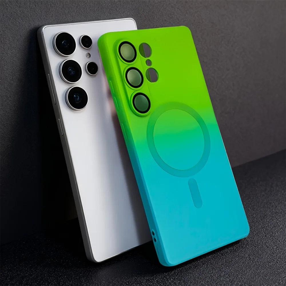 Capa Magnética De Luxo Com Efeito Degradê Para Celular (galaxy S23 Verde E Azul), Capa Macia.