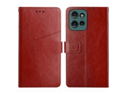 Capa De Couro Com Aba E Padrão Em Y Para Motorola Moto G15 Ht01