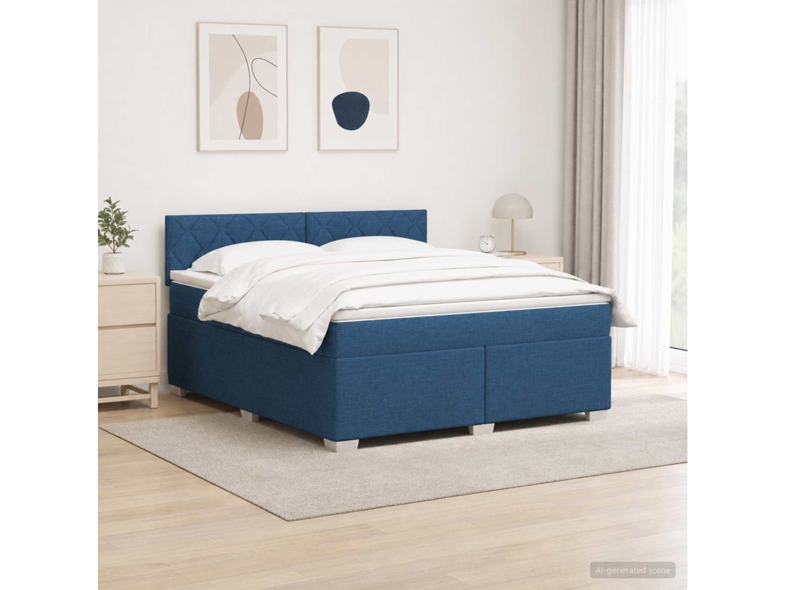 Vidaxl Cama Box Spring Com Colchão E Led Azul 180 X 200 Cm Tecido