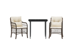 3 Pcs Conjunto Bistrô com Almofadões Vime Pe Castanho MAISON EXCLUSIVE