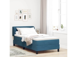 Vidaxl Cama Box Com Cabeceira Azul Escuro 90 X 200 Cm Veludo