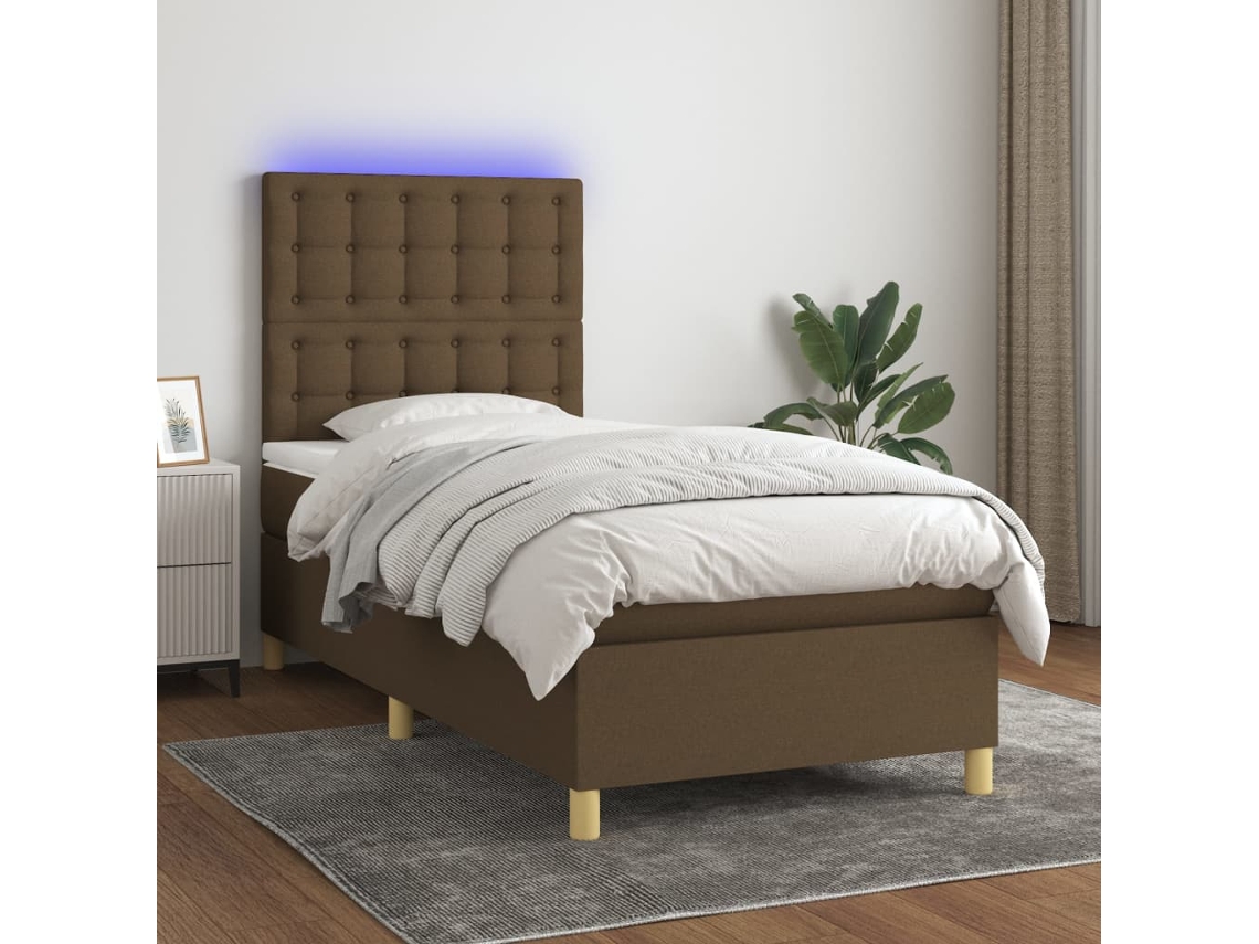 Vidaxl Cama Box Spring C/ Colchão/led 100x200cm Tecido Castanho-escuro