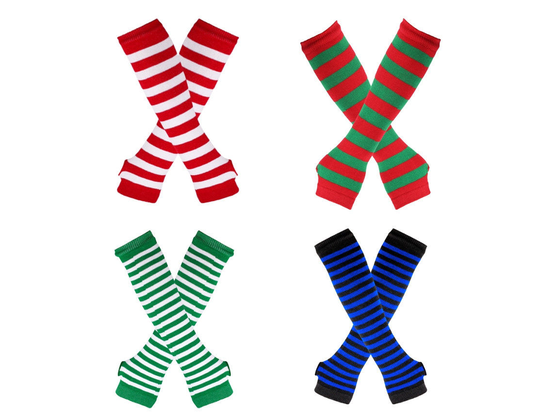 Conjunto de 4 Luvas de Natal Sem Dedos, de Tecido, com Buraco para Polegar, Elásticas, para Esportes ao Ar Livre