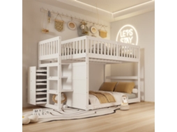 Cama Beliche Baixa 140x200 Cm - Cama De Segurança Com Arrumação, Design Com Grades Altas - Branco